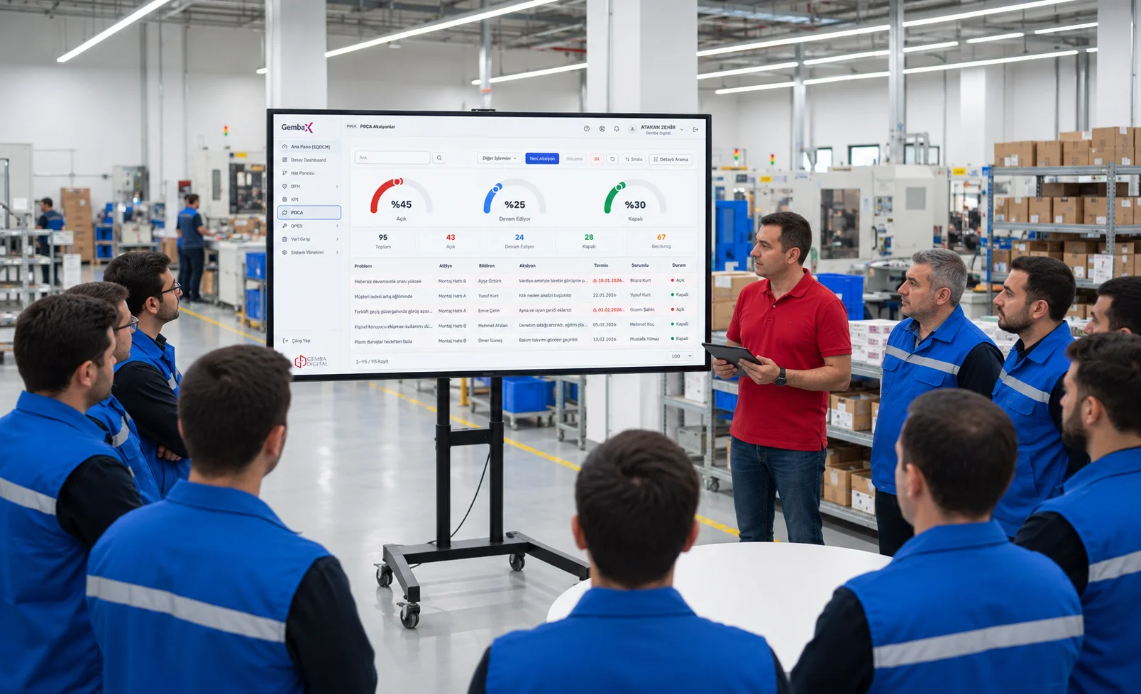 Shopfloor-Team im Meeting am Board (Platzhalterbild)